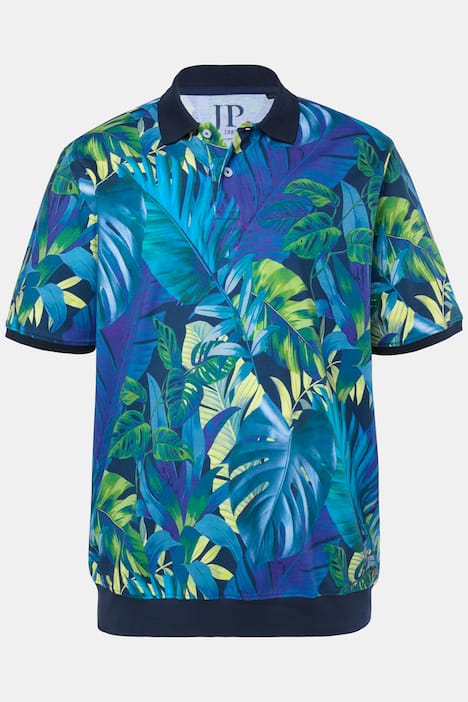 Maglia polo JP1880 in piqué con taglio speciale per l'addome, fantasia floreale e mezze maniche, disponibile dalla tg. XXL fino alla tg. 8XL