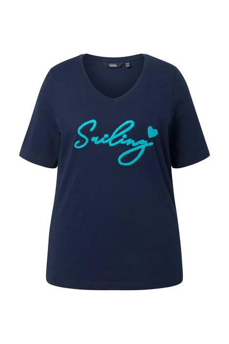 Tričko, jemný nápis, klasický střih, V výstřih, polo rukávy