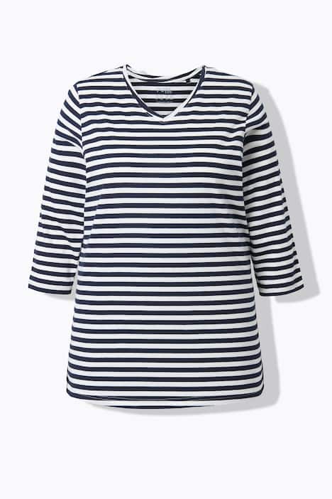Shirt, strepen, V-hals, 3/4 mouwen, biologisch katoen