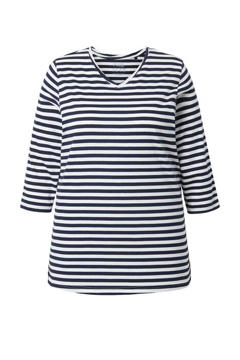 Tričko, pruhy, výstřih do V, 3/4 rukávy, biobavlna