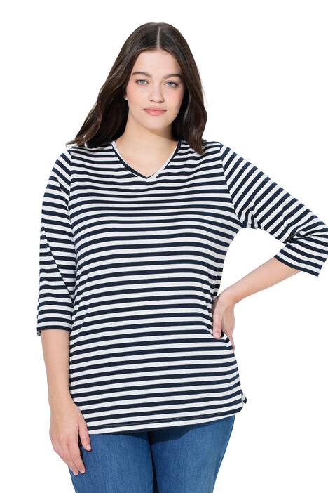 Tričko, pruhy, výstřih do V, 3/4 rukávy, biobavlna