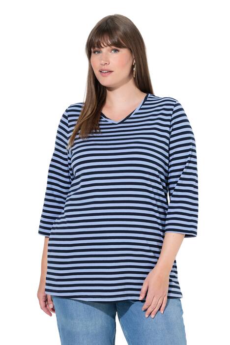 Tričko, pruhy, výstřih do V, 3/4 rukávy, biobavlna