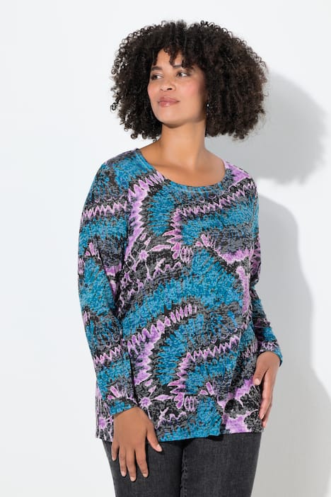 T-Shirt, bequeme Passform, Batikmuster, Langarm