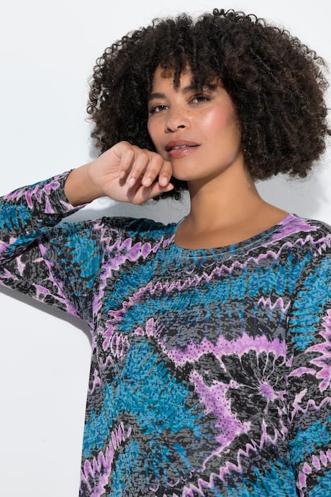 T-Shirt, bequeme Passform, Batikmuster, Langarm