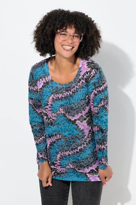 T-Shirt, bequeme Passform, Batikmuster, Langarm