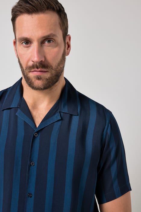 JP1880 gestreept overhemd, korte mouwen, Cubaanse kraag, viscose, Cuba-fit, tot 8XL