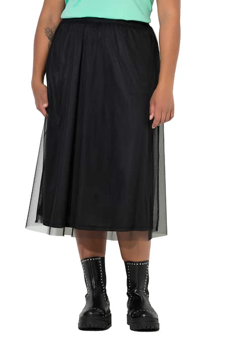 Síťovaná midi sukně, rovný střih, elastický pas