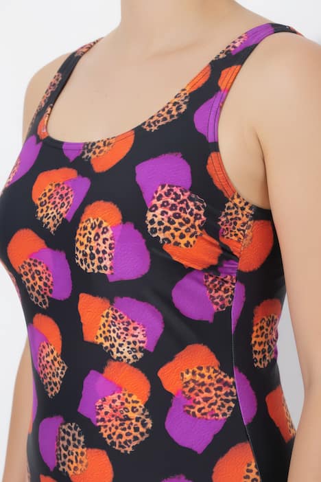 Badeanzug, Leomuster, ohne Softcups, Rundhals