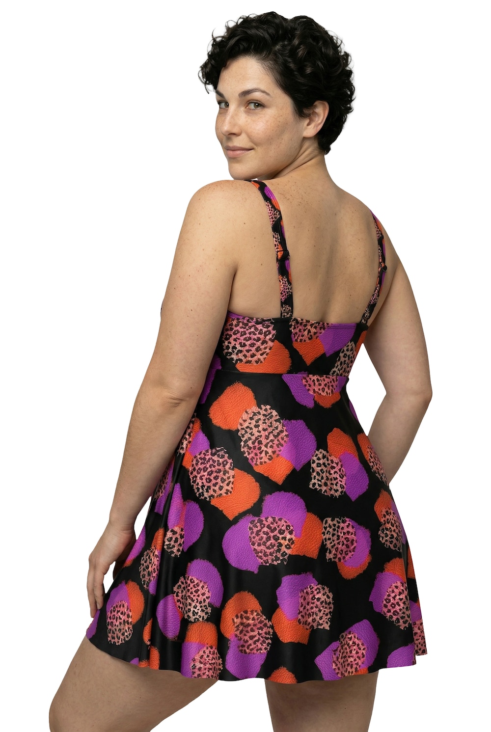 Stora storlekar Badklänning i leopardmönster med softcups och rosett, Dam, svart, storlek: 42/44, Polyester/Syntetfibrer/Elastan, Ulla Popken