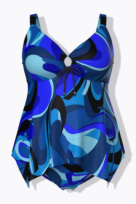 Tankini con fantasia a onde, anello decorativo, coppe morbide e materiale riciclato