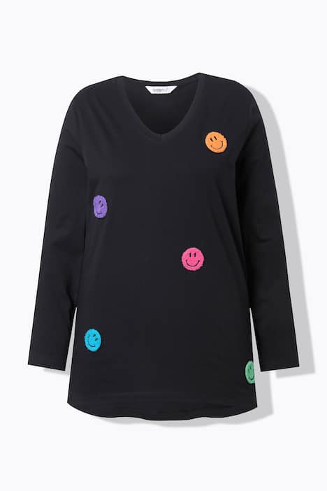 T-Shirt, A-Linie, Frottee-Smileys, Langarm
