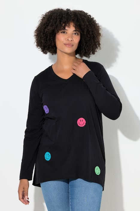 T-Shirt, A-Linie, Frottee-Smileys, Langarm
