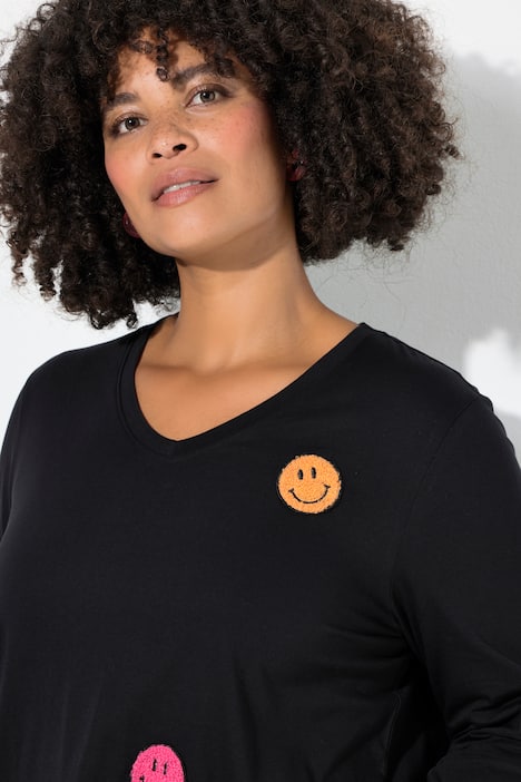 T-Shirt, A-Linie, Frottee-Smileys, Langarm