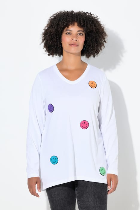 T-Shirt, A-Linie, Frottee-Smileys, Langarm