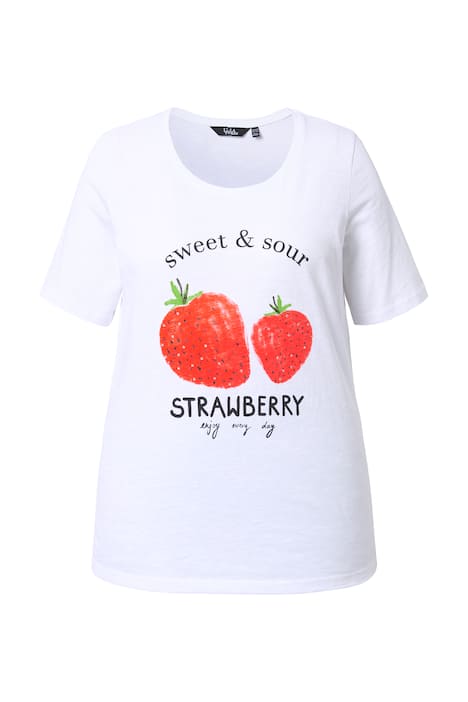 Tričko, s motivem jahod, klasický střih, kulatý výstřih, polo rukávy