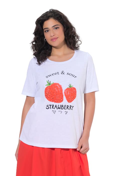 Tričko, s motivem jahod, klasický střih, kulatý výstřih, polo rukávy