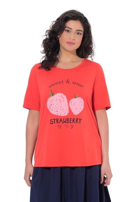 Tričko, s motivem jahod, klasický střih, kulatý výstřih, polo rukávy