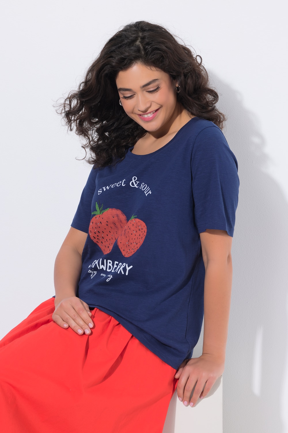 T-shirt, aardbeien, klassiek, ronde hals, korte mouwen