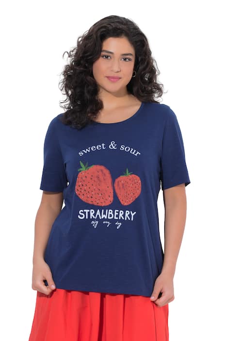 Tričko, s motivem jahod, klasický střih, kulatý výstřih, polo rukávy