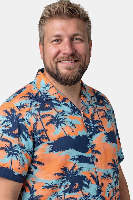 Men+ Hemd, Halbarm, Cuba Kragen, kastiger Fit, Alloverprint, bis 8 XL