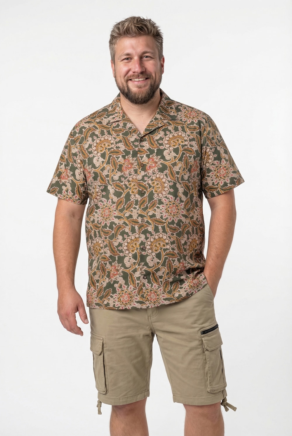 Hemd, Halbarm, Cuba Kragen, kastiger Fit, Alloverprint, bis 8 XL