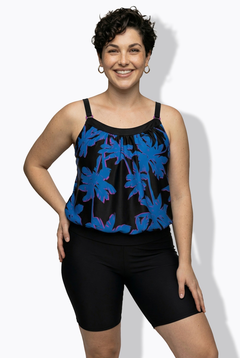 Tankini mit Shorts, Palmen, Softcups, Träger verstellbar