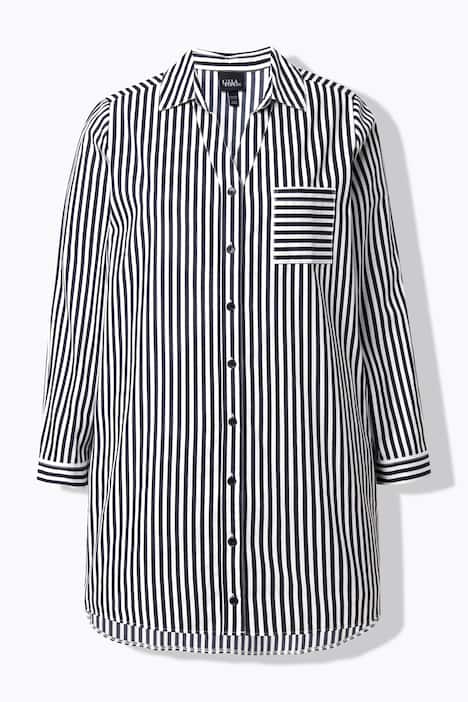 Chemisier rayé, col chemise et manches longues, coupe évasée
