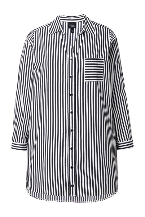 Košilová halenka, proužky, košilový límec, áčkový střih, dlouhé rukávy