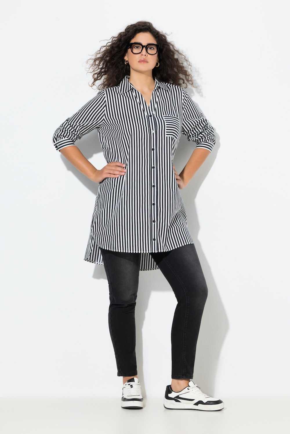 Hemdbluse, Streifen, Hemdkragen, A-Linie, Langarm