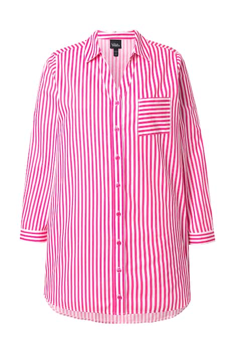 Košilová halenka, proužky, košilový límec, áčkový střih, dlouhé rukávy