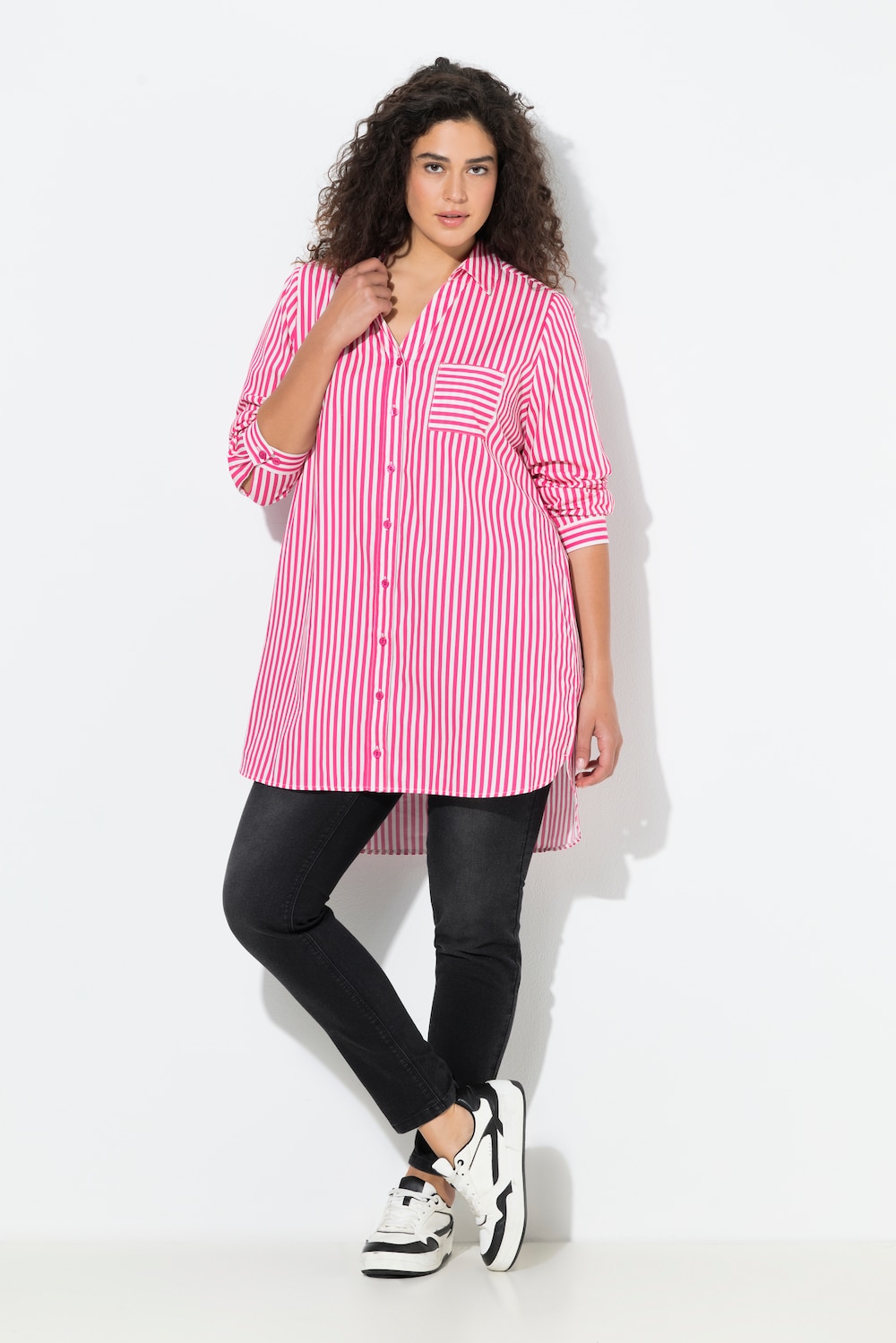 Hemdbluse, Streifen, Hemdkragen, A-Linie, Langarm