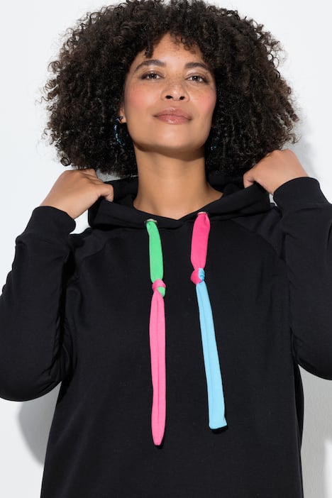 Hoodie, Kapuze mit farbigen Bindebändern