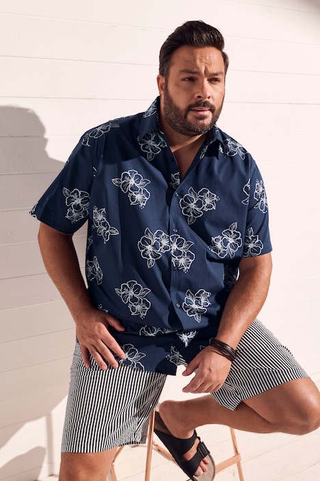 Skjorta, halvlång ärm, blommönster, kentkrage, comfort fit, upp till 8XL