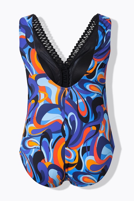 Bañador, estampado con ondas, rellenos blandos, ribete decorativo