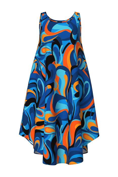 Midi šaty, vlnitý vzor, áčkový střih, kulatý výstřih, bez rukávů