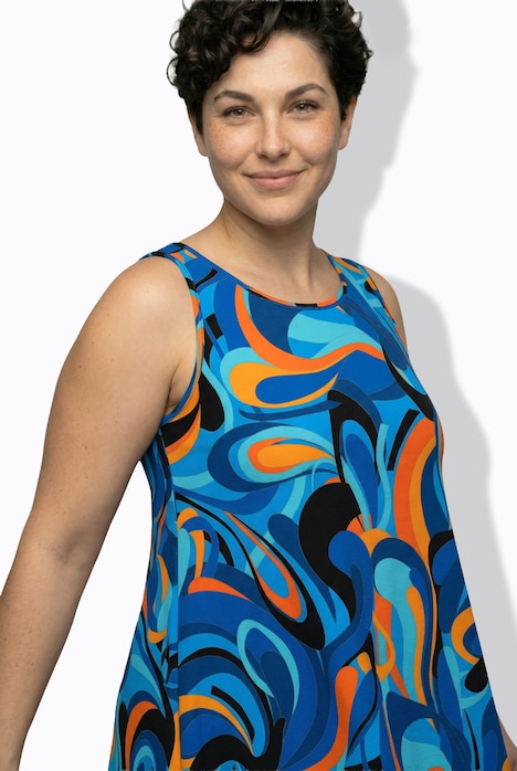 Midikleid, Wellenmuster, A-Linie, Rundhals, ärmellos