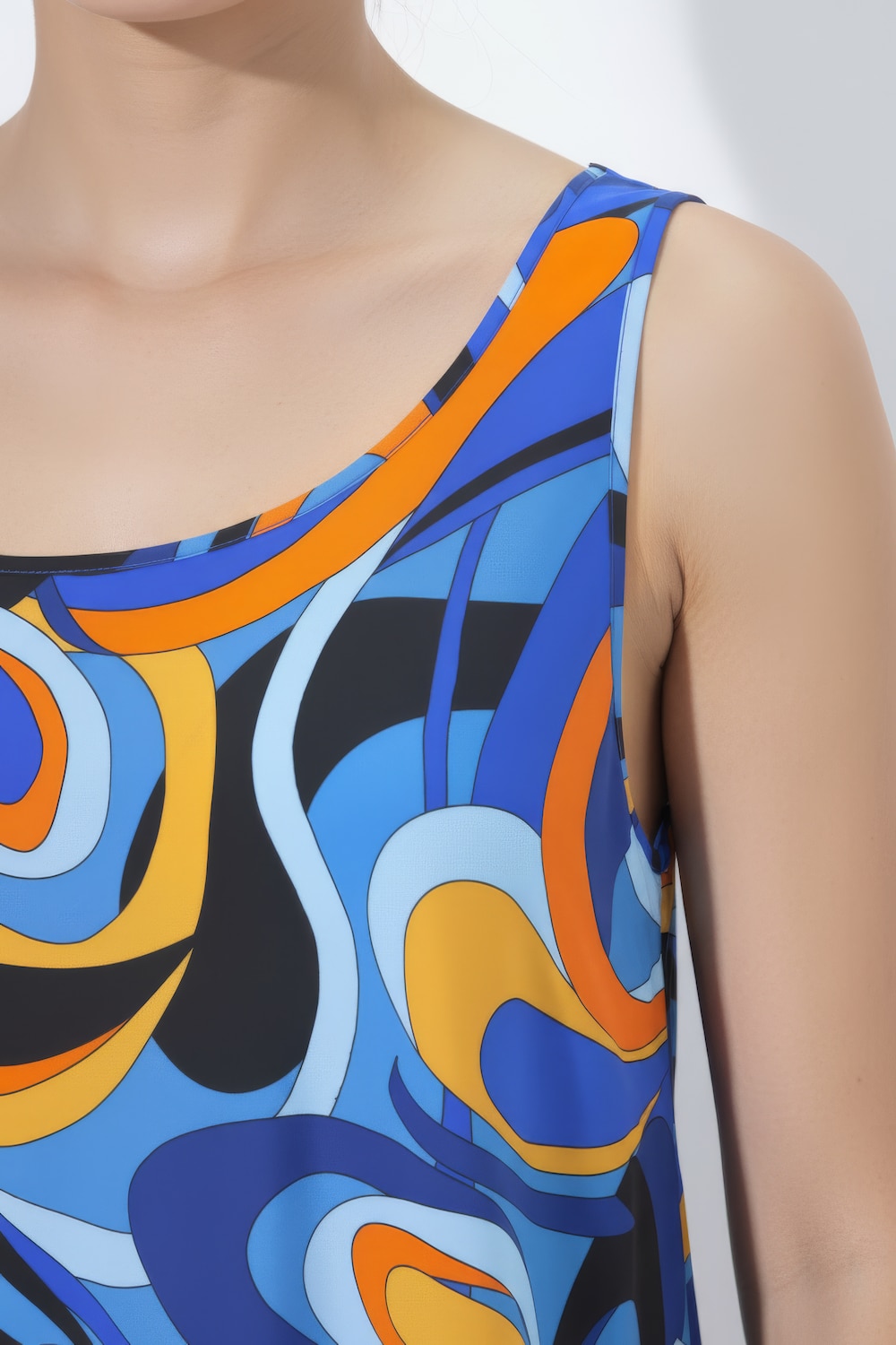 Midi-jurk, golfpatroon, A-lijn, ronde hals, mouwloos