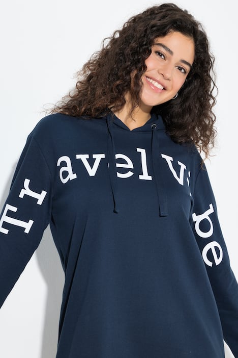 Robe midi en molleton, message format XL, capuche et manches longues