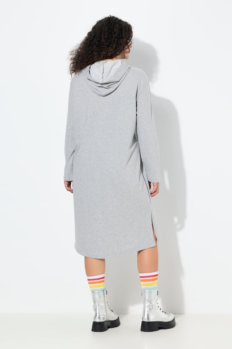 Robe midi en molleton, message format XL, capuche et manches longues