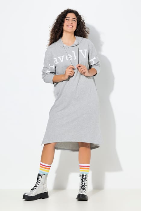 Robe midi en molleton, message format XL, capuche et manches longues