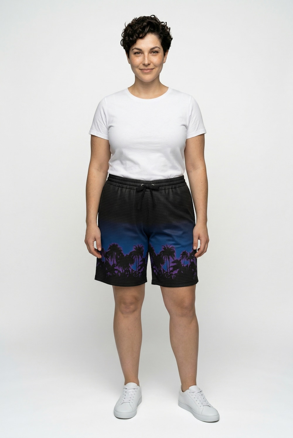 Actieve shorts met sierlijke palmrand, wijde pijpen en elastische taille