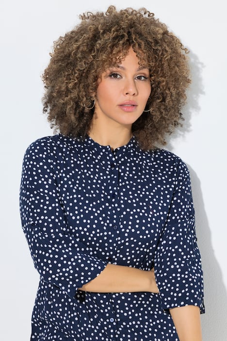 Blouse, crash-look, stippen, opstaande kraag, 3/4-mouwen