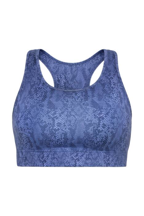 Sportovní bustier, hadí potisk, měkké košíčky, sportovní záda, síťovaná podšívka