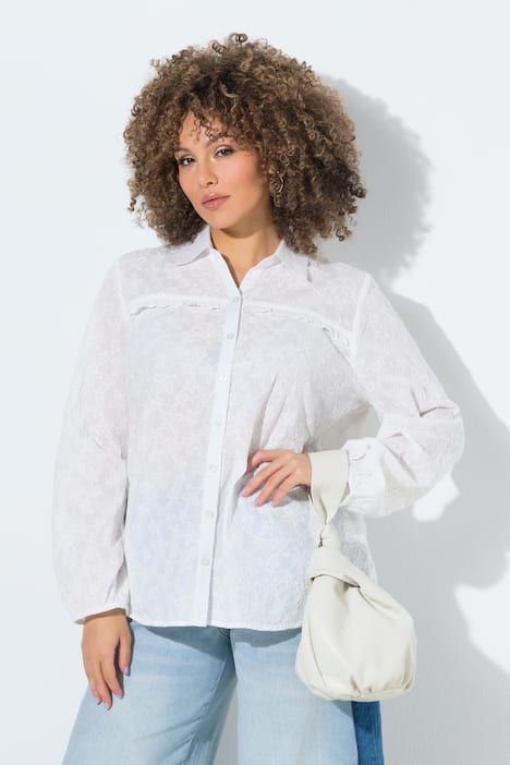 Bluse, Seestern-Stickerei, A-Linie, Hemdkragen, 3/4-Arm