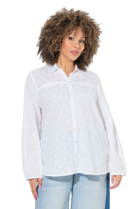 Halenka, výšivka mořských hvězdic, áčkový střih, košilový límec, 3/4 rukáv