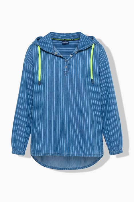 Streifen Denim-Bluse, Langarm