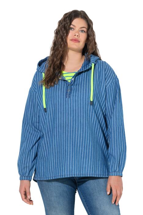 Pruhovaná džínová halenka, dlouhý rukáv