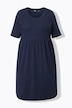 Jurk, ribjersey, ronde hals, A-lijn, korte mouwen
