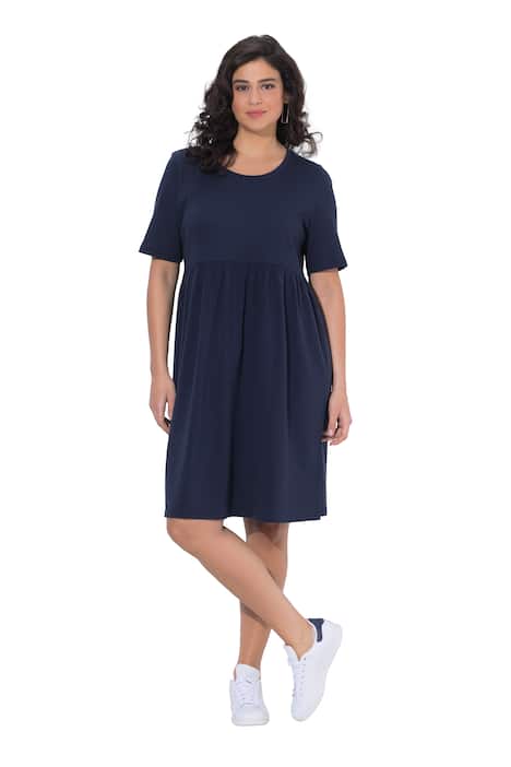 Šaty, žebrovaný žerzej, kulatý výstřih, áčkový střih, polo rukávy