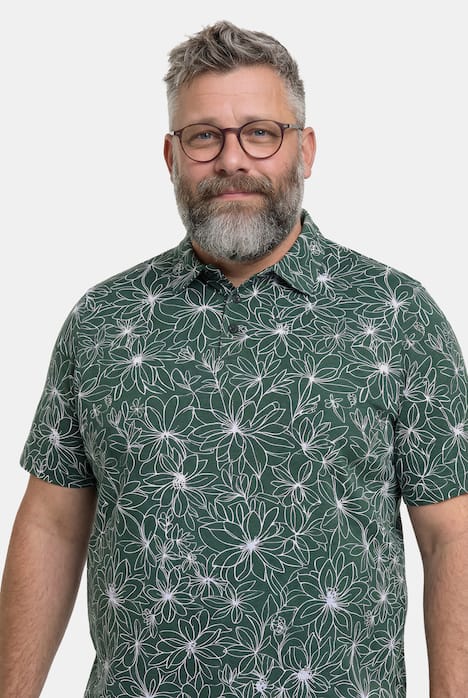 Poloshirt, Alloverprint, Halbarm, bis 8 XL